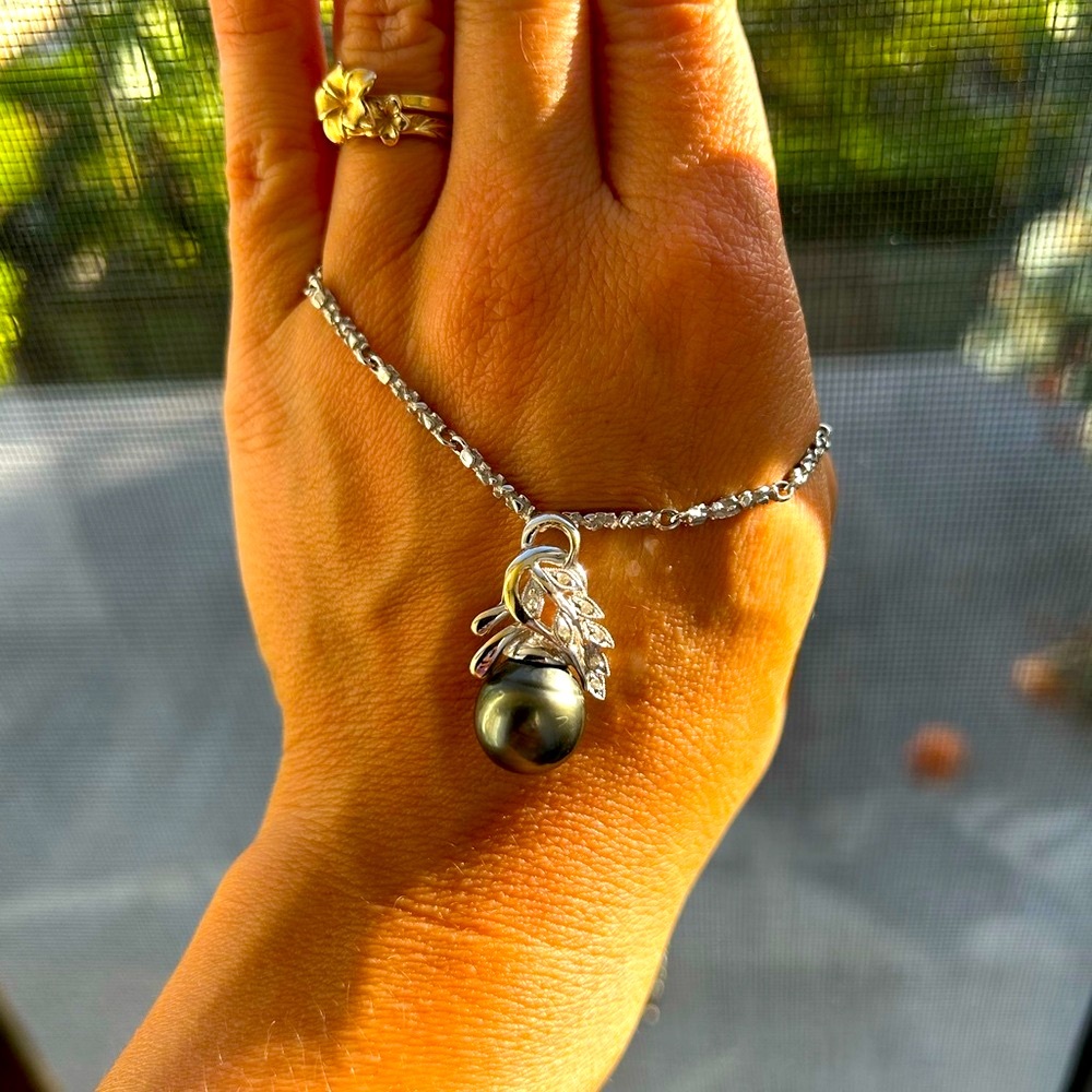 💎 Tahitian Pearl 18k Pendant Diamond & 14k White Gold nugget chain